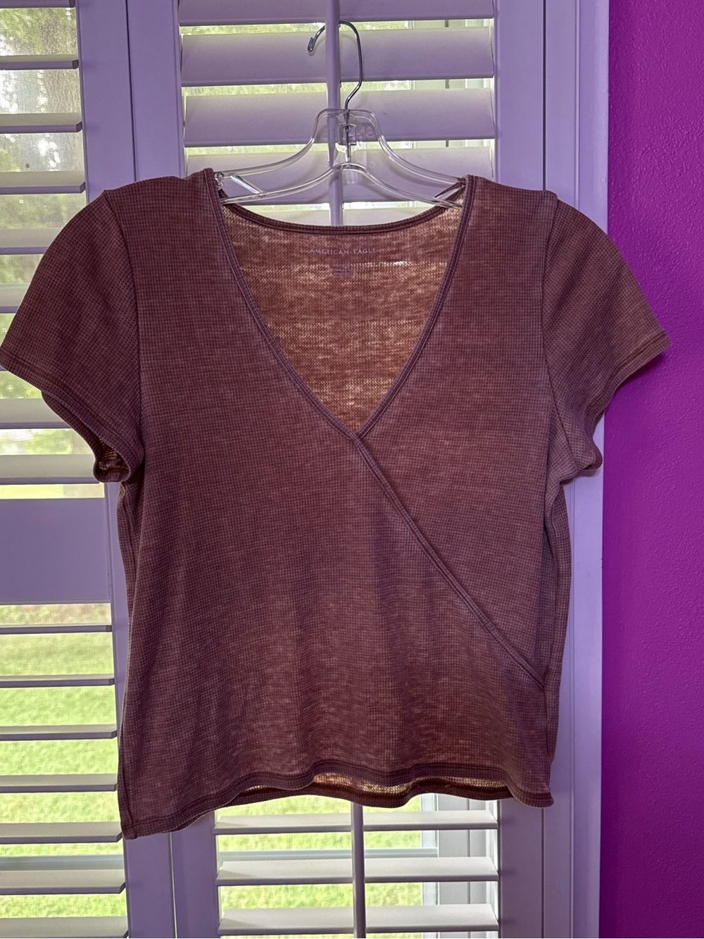 American Eagle Outfitters Brown Short Sleeve Wrap-Style Top
